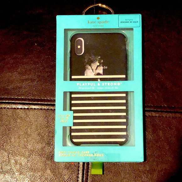 KATE SPADE NY Soft Touch Cell Case Playful & Strong Black & White Stripes XS MAX - Picture 3 of 3